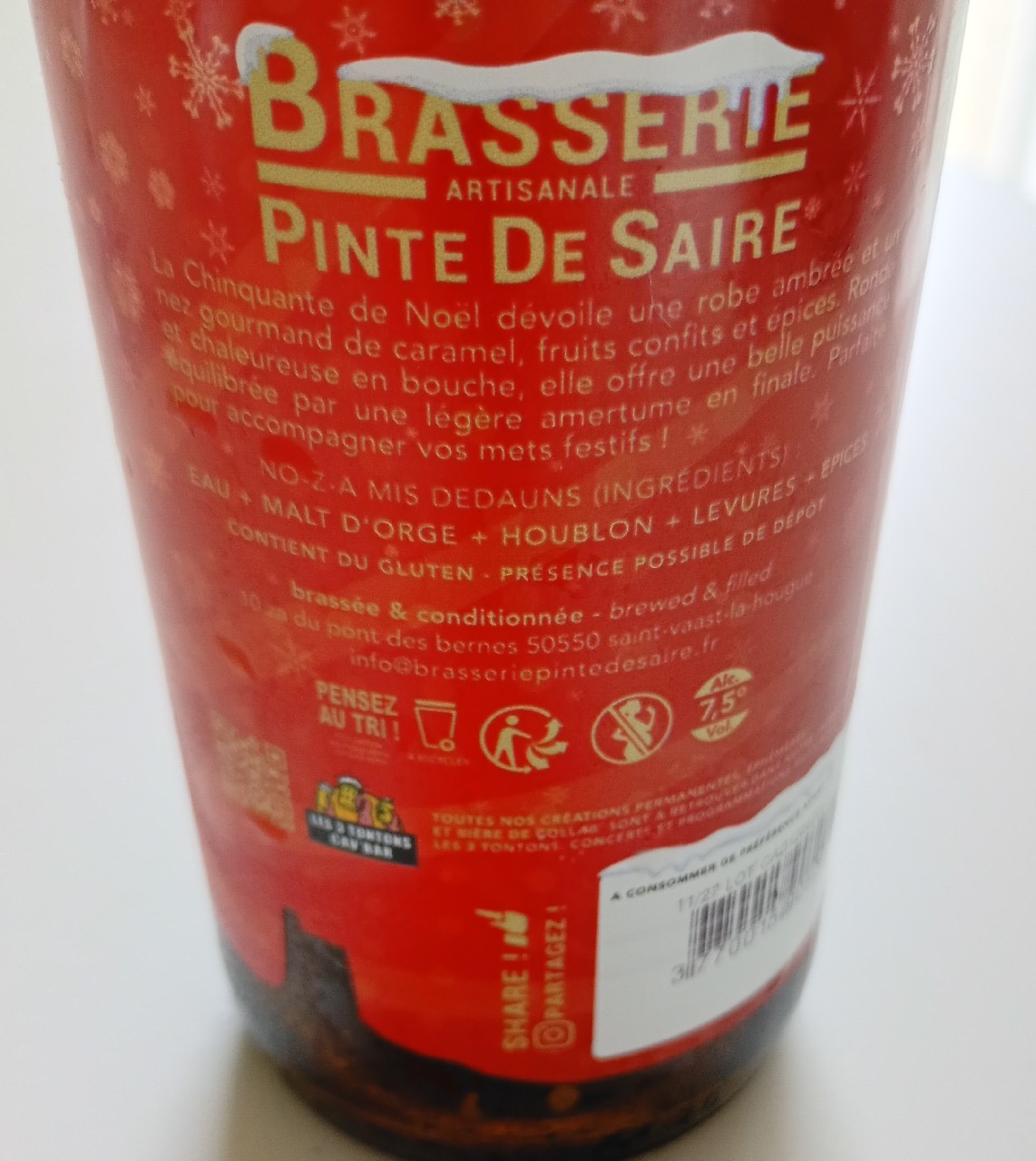 Chinquante Ambrée De Noël, Pinte De Saire