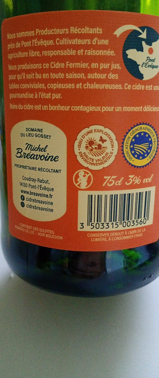 Michel Bréavoine Cidre Fermier De Normandie Doux, Domaine Cidrerie Michel Bréavoine