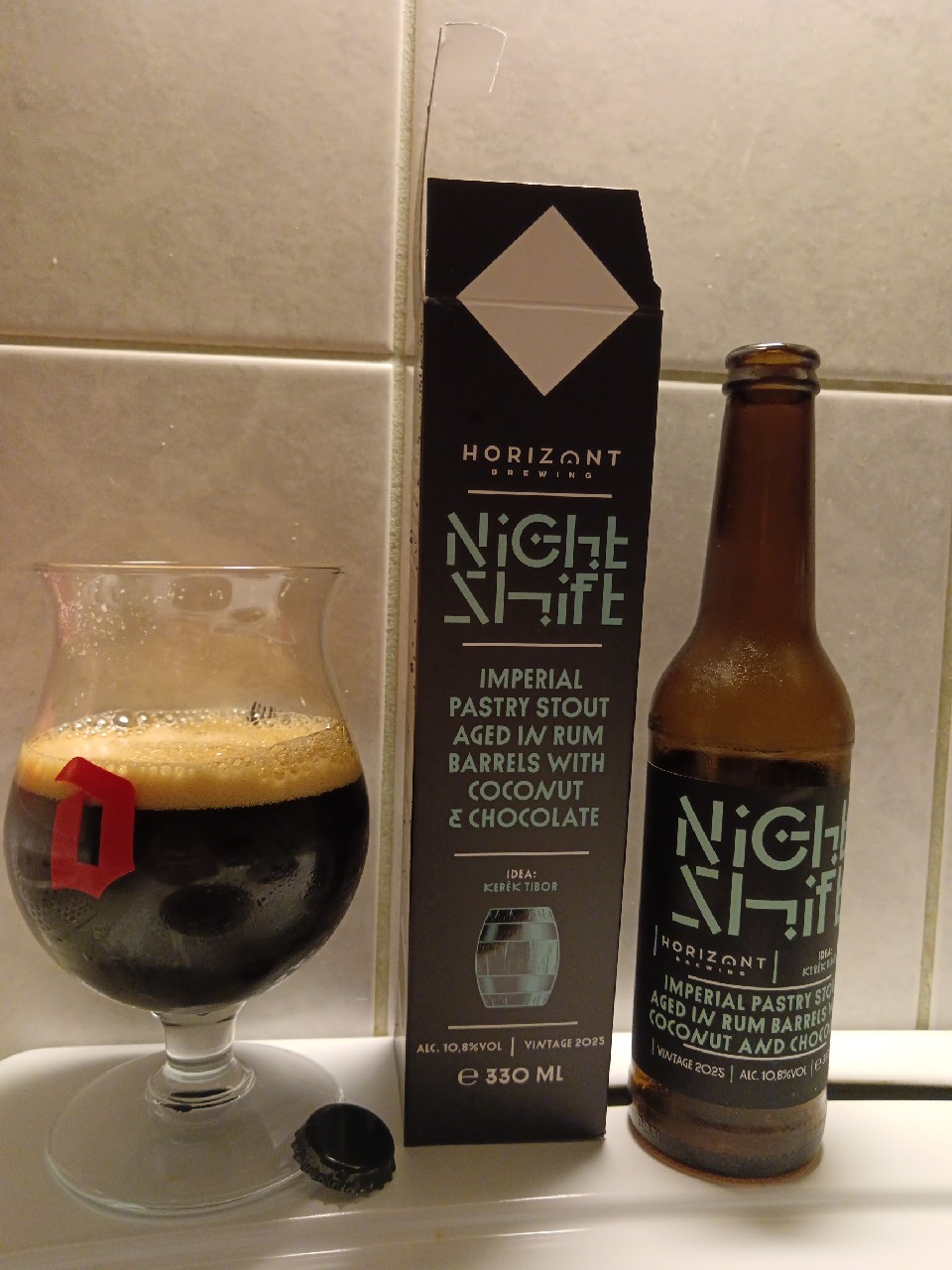 night shift 2025 imperial pastry stout aged in rum barrels with coconut and chocolate, Horizont Brewing