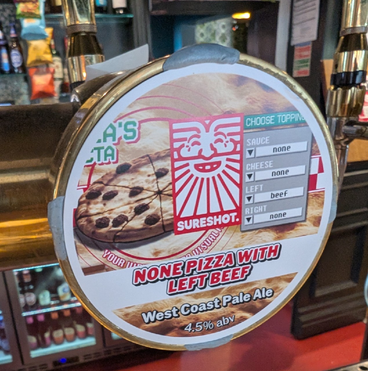 Nonepizza with left beef, Sureshot Brewing